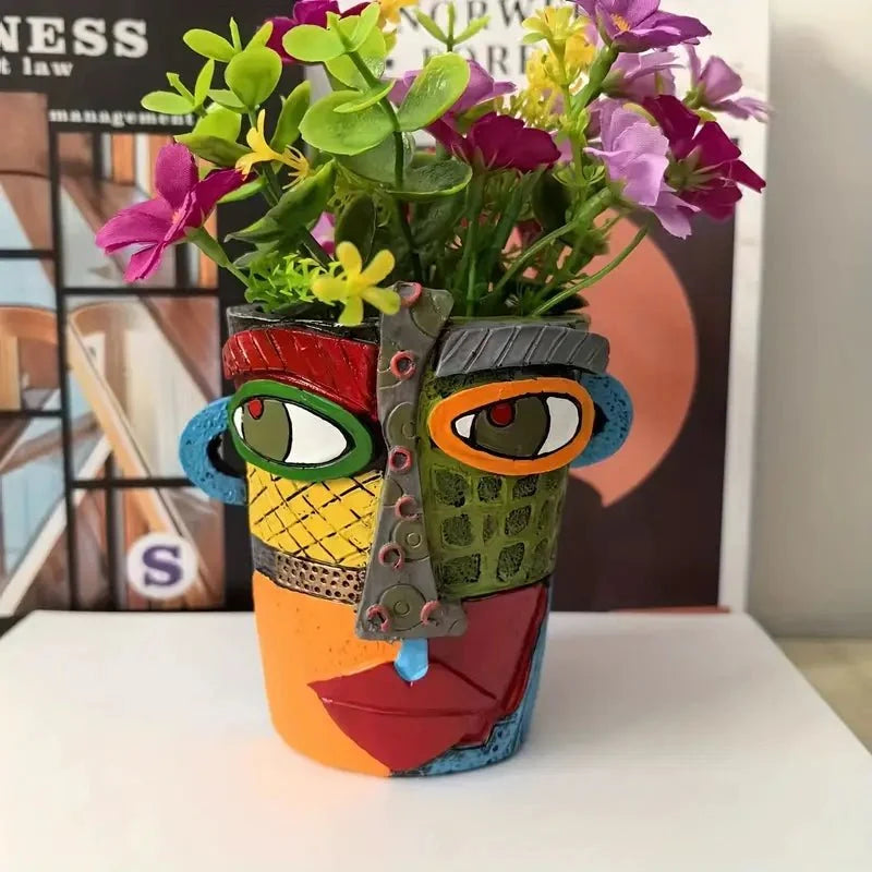 Flower Pot Ceramic Artistic Face Design & Vivid Color