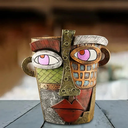 Flower Pot Ceramic Artistic Face Design & Vivid Color