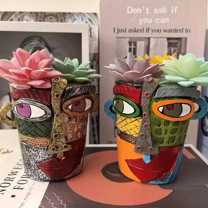 Flower Pot Ceramic Artistic Face Tabletop