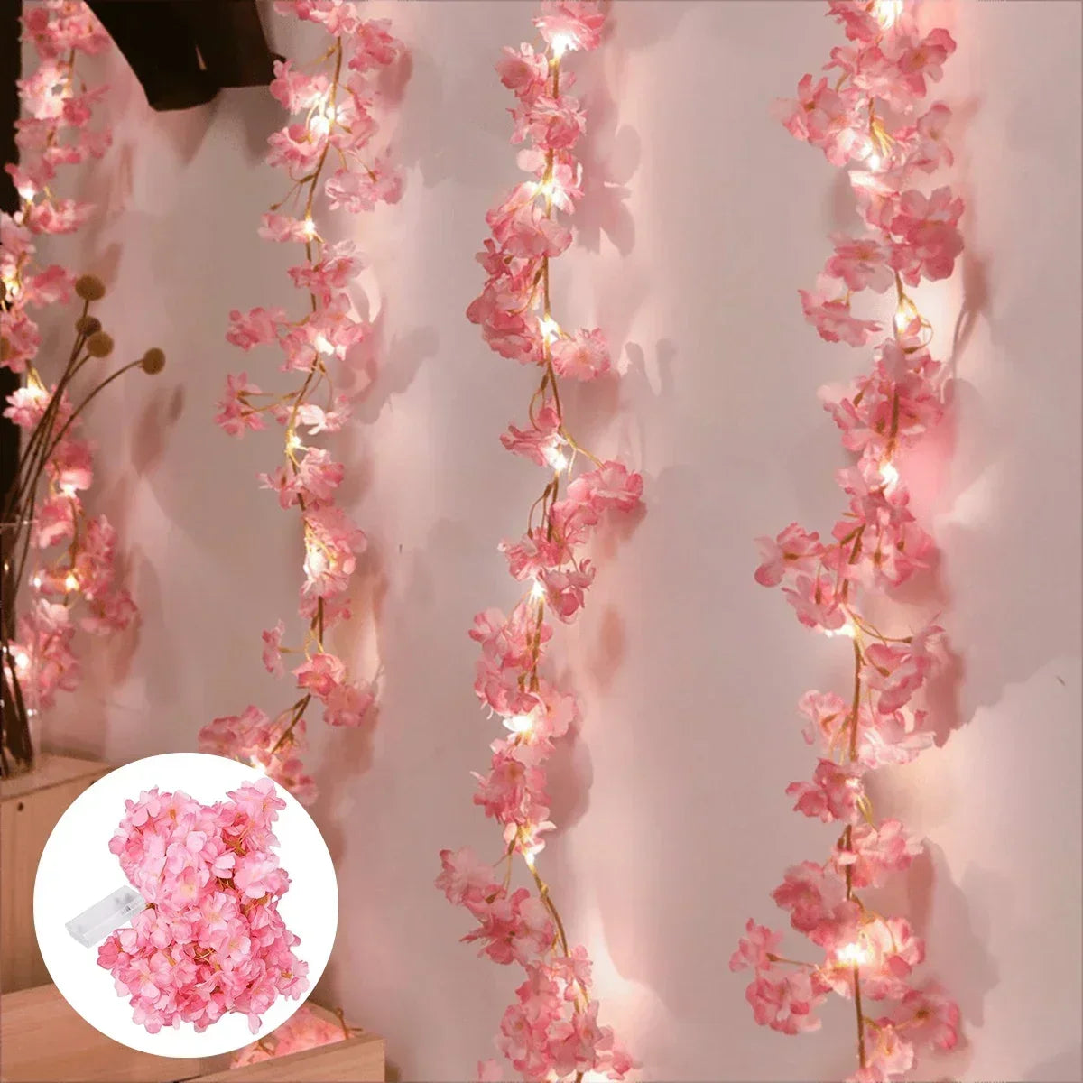 Flower String Lights Battery-Powered Warm White Artificial Blossom