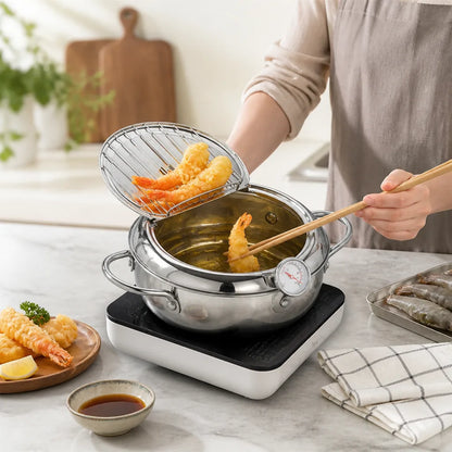 Fryer Pan Stainless Steel Integrated Thermometer & Even Heat