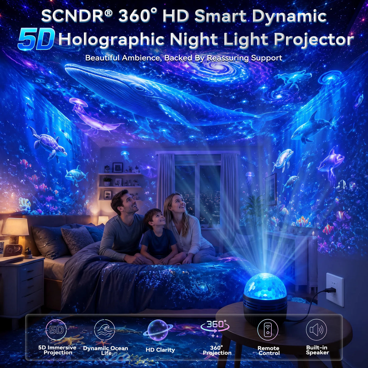 Galaxy Projector Night Light Dynamic Starry & Ocean Effects 360° Gooseneck USB Powered