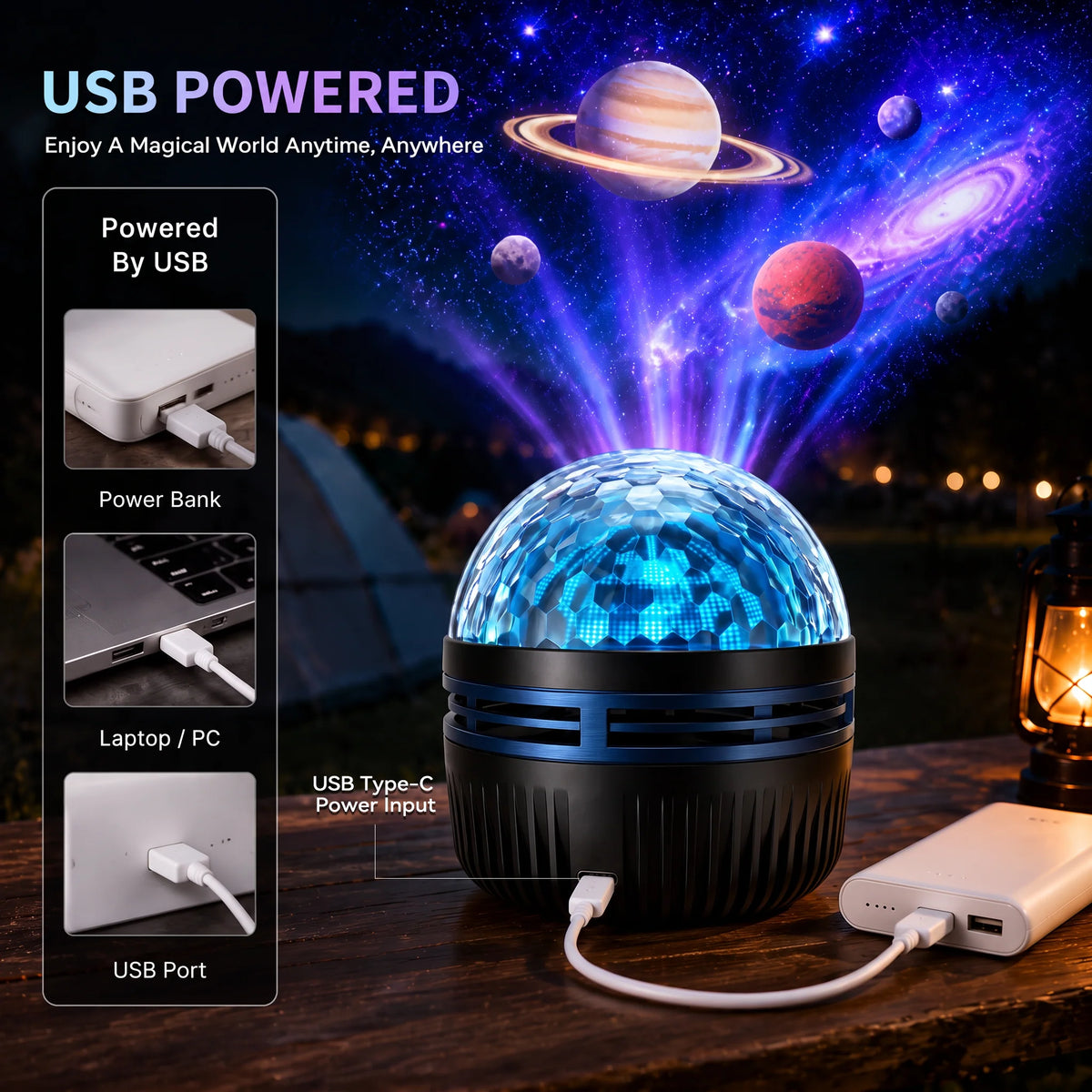 Galaxy Projector Night Light Dynamic Starry & Ocean Effects 360° Gooseneck USB Powered