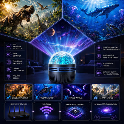 Galaxy Projector Night Light Dynamic Starry & Ocean Effects 360° Gooseneck USB Powered