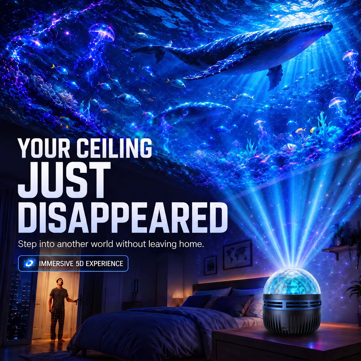Galaxy Projector Night Light Dynamic Starry & Ocean Effects 360° Gooseneck USB Powered