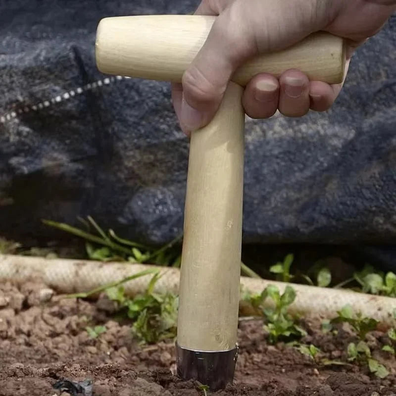 Garden Dibber Stainless Steel Tip Wood Handle Rust-Resistant