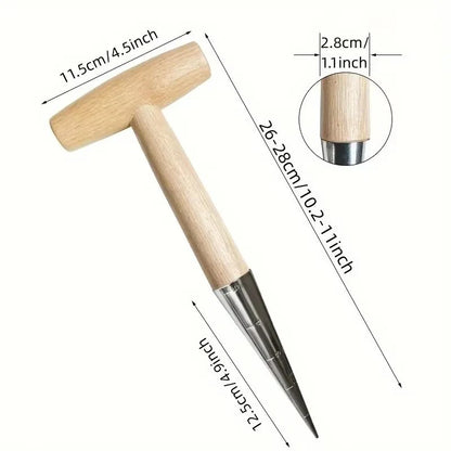 Garden Dibber Stainless Steel Tip Wood Handle Rust-Resistant
