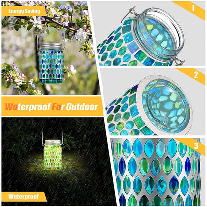 Garden Light Stained Glass Solar-Powered Hanging or Surface-Mount