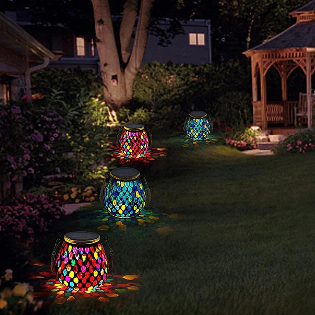 Garden Light Stained Glass Solar-Powered Hanging or Surface-Mount