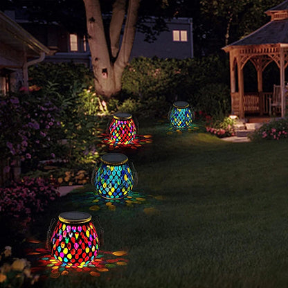 Garden Light Stained Glass Solar-Powered Hanging or Surface-Mount