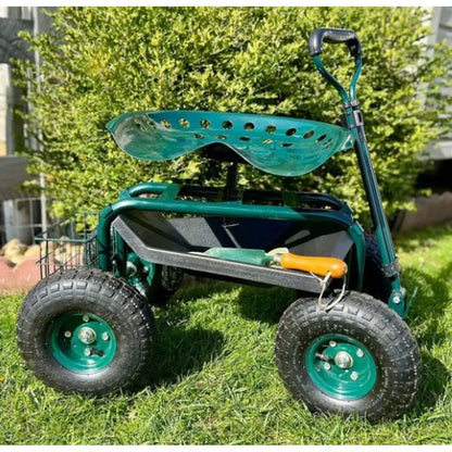 Garden Scooter Adjustable Swivel Seat Pneumatic Tires
