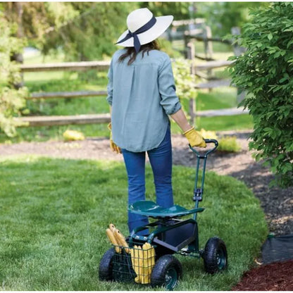 Garden Scooter Adjustable Swivel Seat Pneumatic Tires