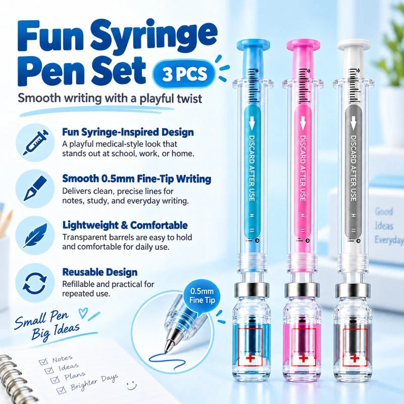 Gel Pens Syringe Design Fine Tip Set of 3