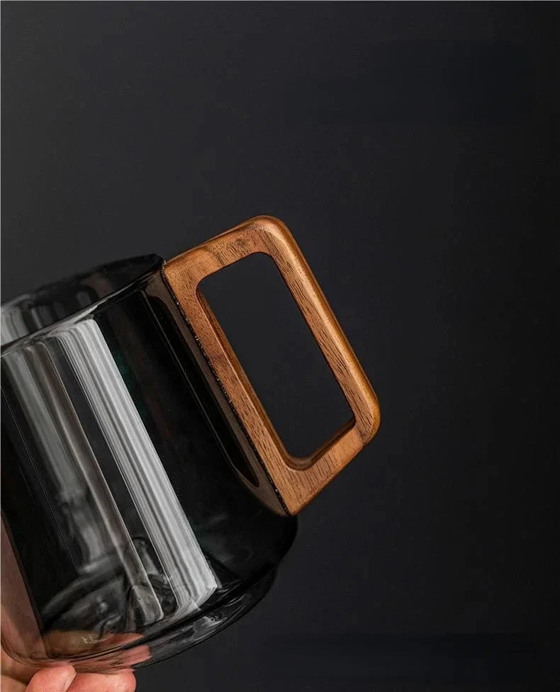 Glass Mug Wooden Handle 13.5 Fl Oz