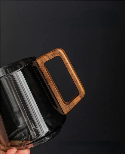 Glass Mug Wooden Handle 13.5 Fl Oz