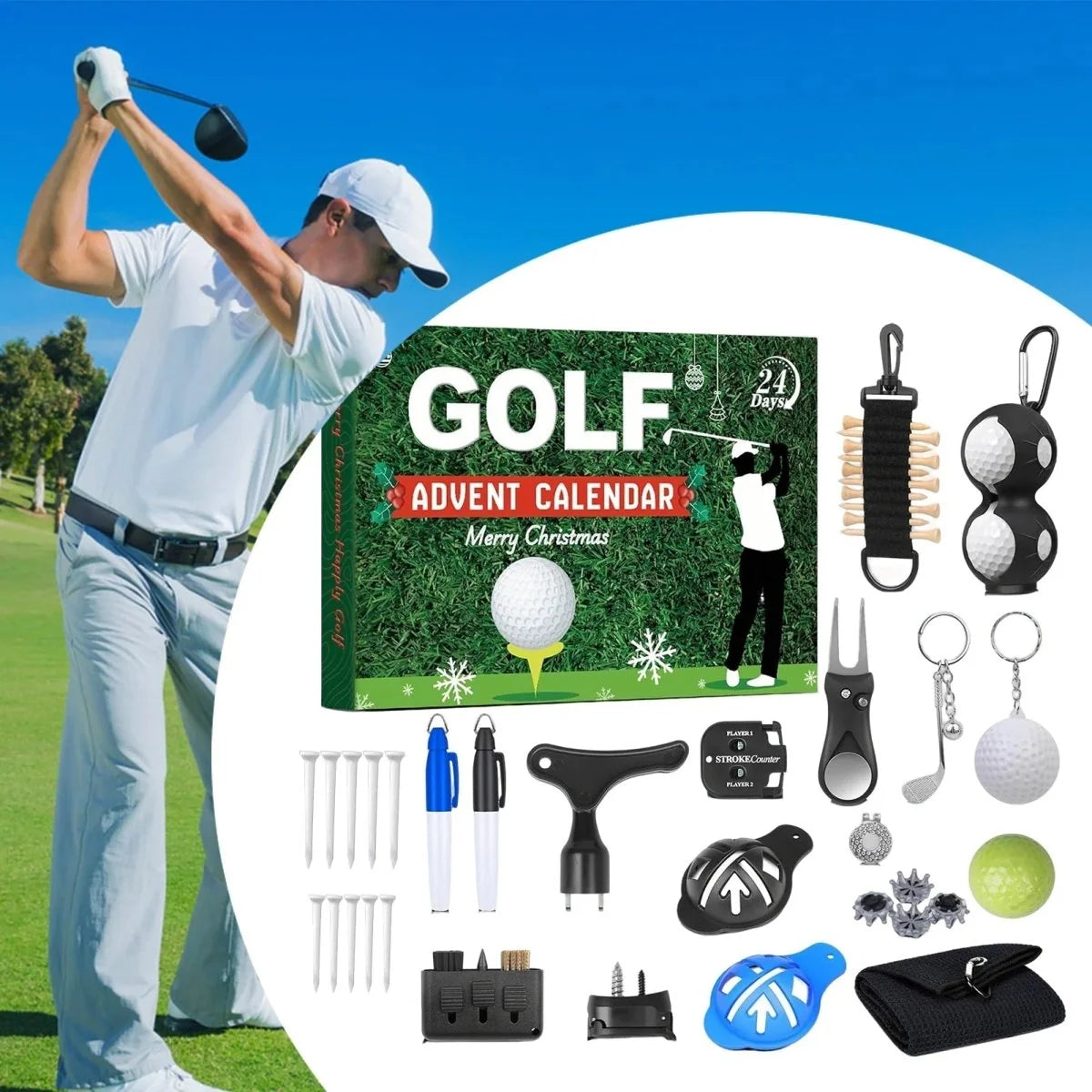 Golf Advent Calendar 24-Day Countdown With 24 Accessories