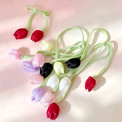 Hair Ribbon Floral Design Adjustable Tie-On Style