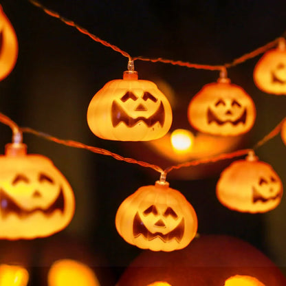 Halloween String Lights Carved Pumpkin LED Warm Glow