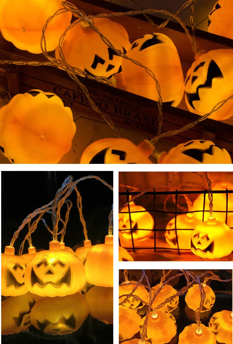 Halloween String Lights Carved Pumpkin LED Warm Glow