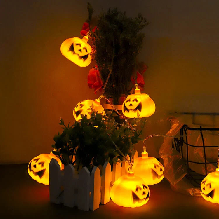 Halloween String Lights Carved Pumpkin Warm Yellow LED Glow