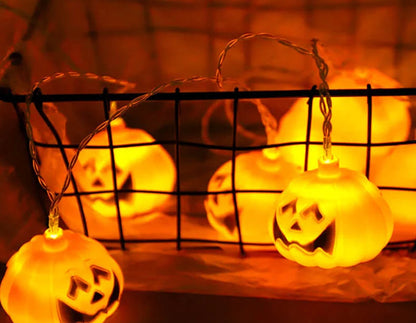 Halloween String Lights Carved Pumpkin Warm Yellow LED Glow
