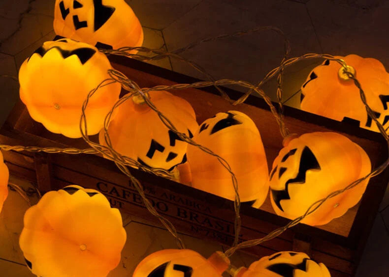 Halloween String Lights Carved Pumpkin Warm Yellow LED Glow