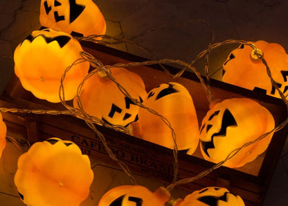 Halloween String Lights Carved Pumpkin Warm Yellow LED Glow