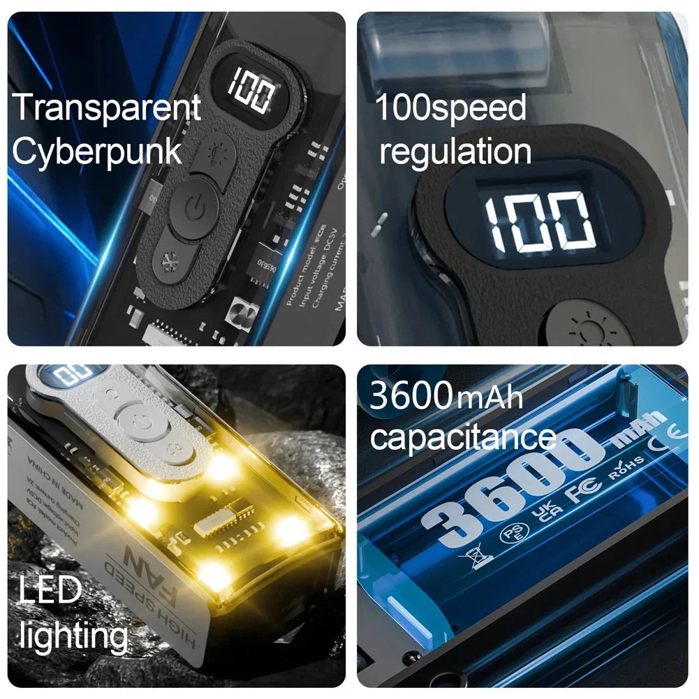 Handheld Fan Foldable Rechargeable LED Speed Display