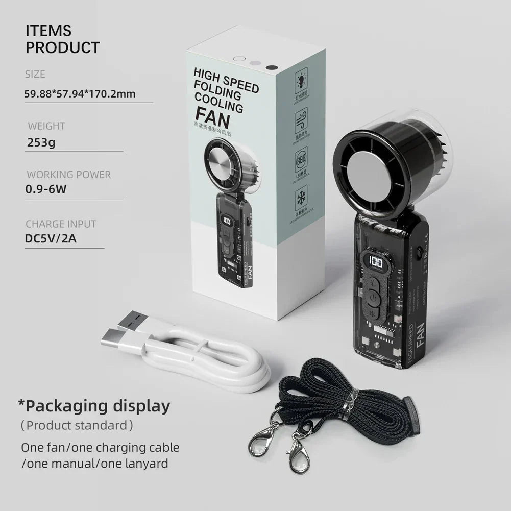 Handheld Fan Foldable Rechargeable LED Speed Display