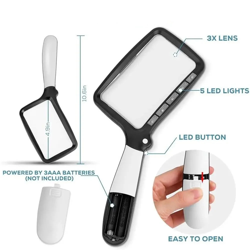 Handheld Magnifying Glass 3X LED Lighted with Ergonomic Grip