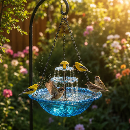 Hanging Bird Bath Fountain Solar-Powered Two-Tier Cascade