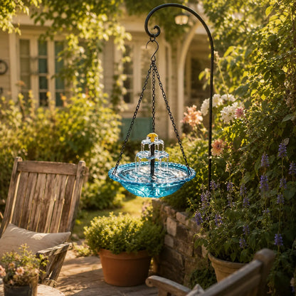 Hanging Bird Bath Fountain Solar-Powered Two-Tier Cascade