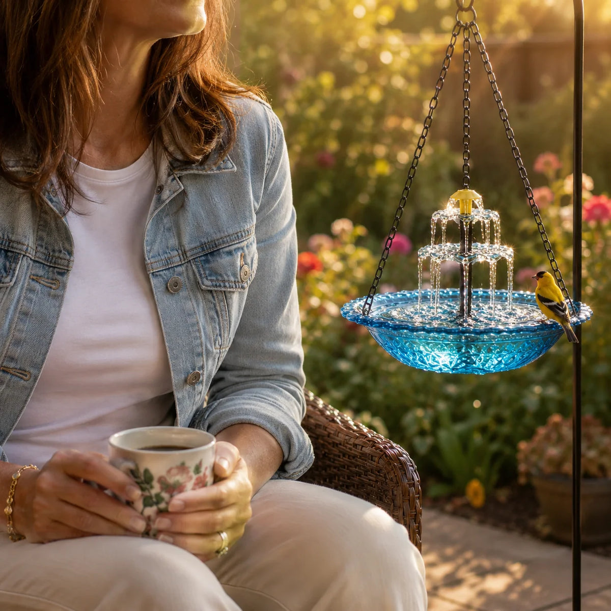Hanging Bird Bath Fountain Solar-Powered Two-Tier Cascade