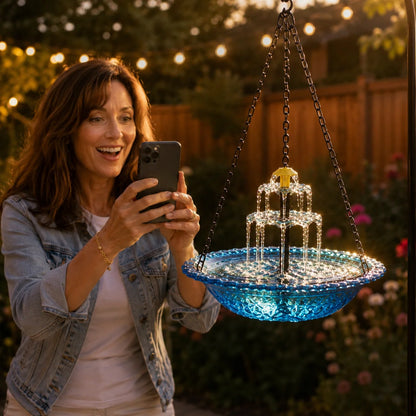 Hanging Bird Bath Fountain Solar-Powered Two-Tier Cascade
