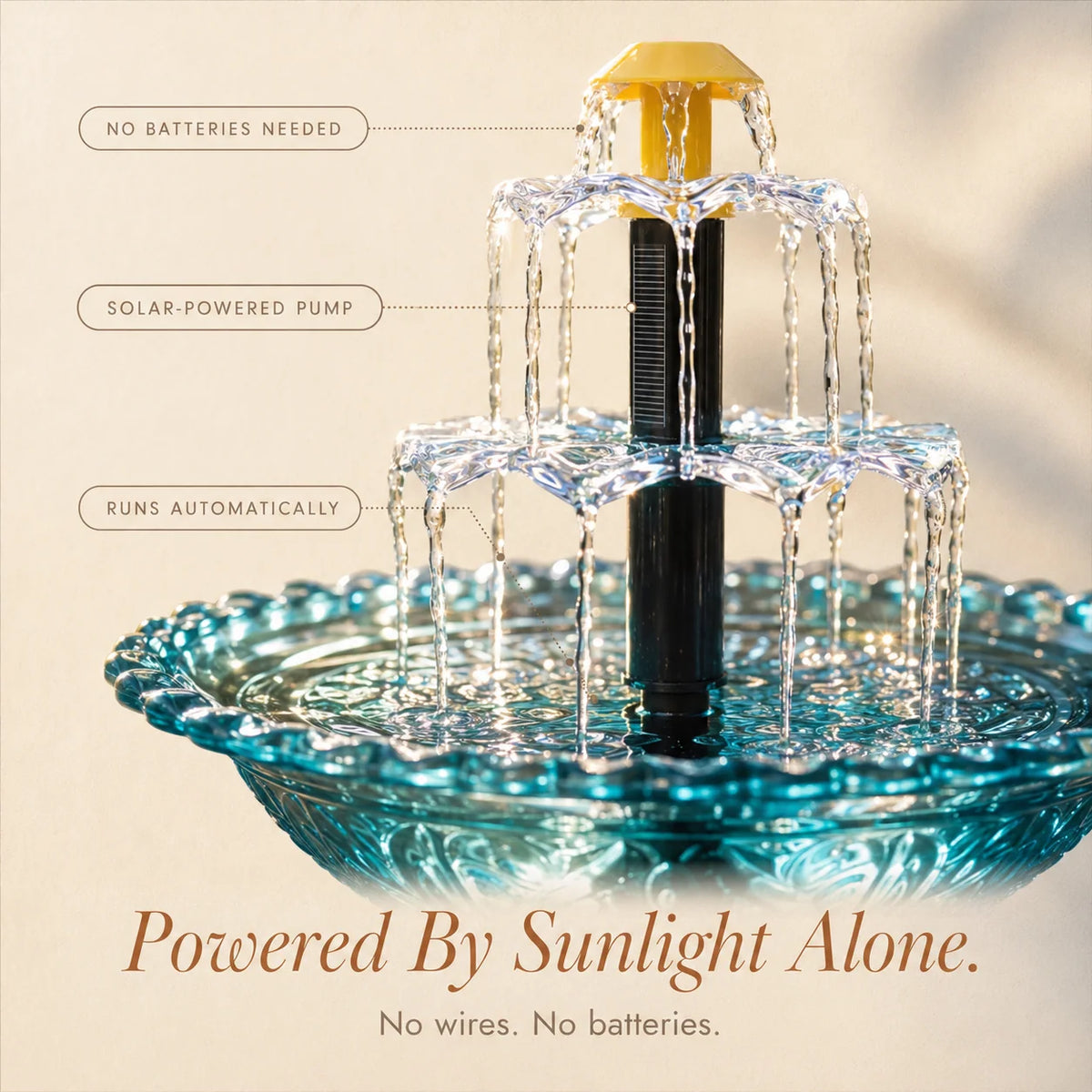 Hanging Bird Bath Fountain Solar-Powered Two-Tier Cascade