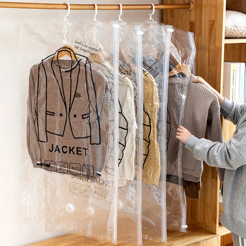 Hanging Vacuum Storage Bags Space-Saving Wrinkle-Free Five-Loop Functional