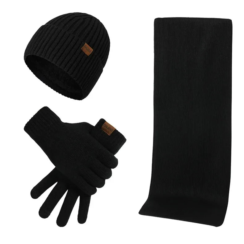 Hat Scarf & Gloves Set Soft Knit 3-Piece