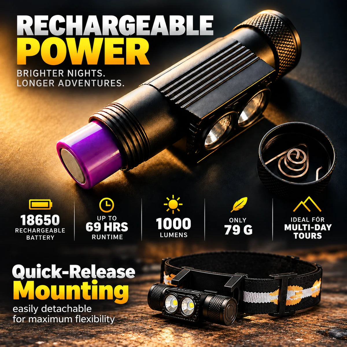 Headlamp 1000 Lumens Rechargeable Red Light