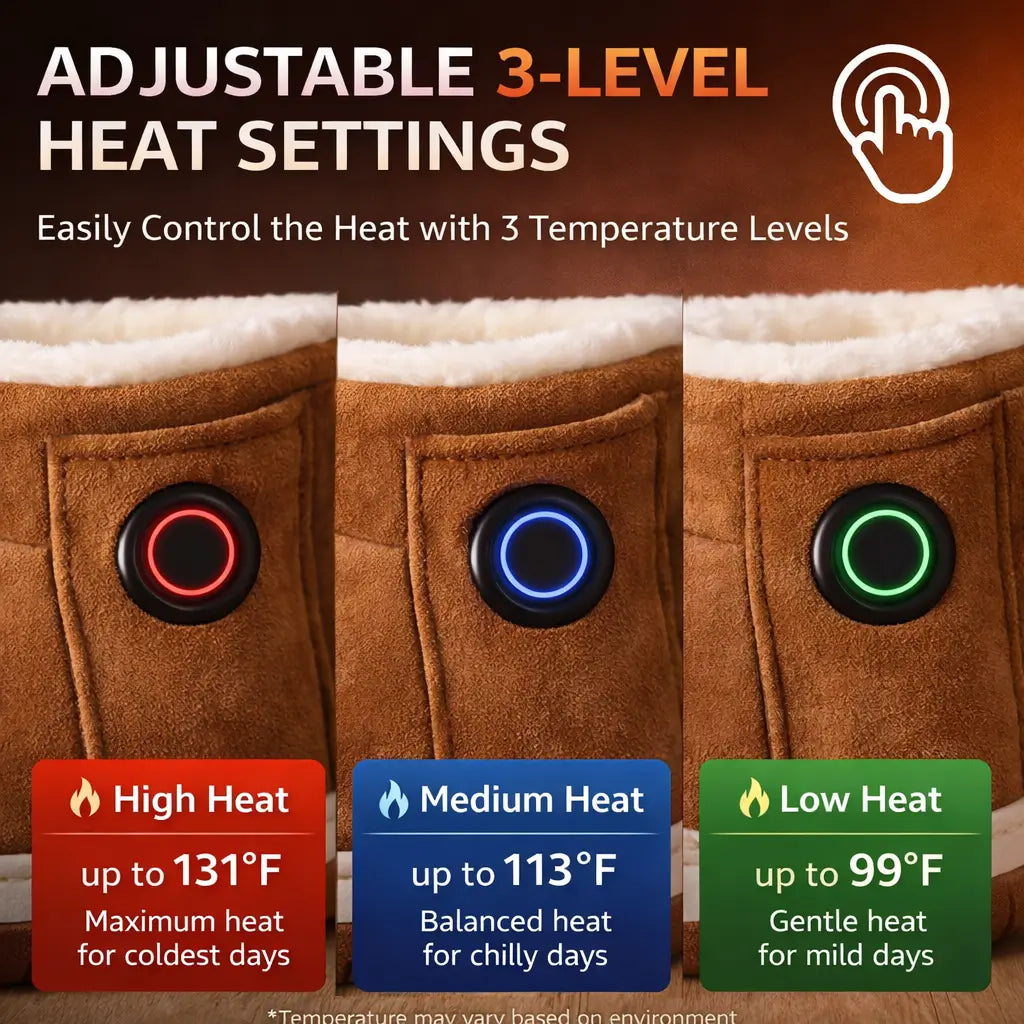 Heated Slippers Rechargeable Three Heat Settings Non-Slip Sole