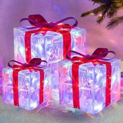Illuminated Gift Boxes Warm LED Weather-Resistant Set of 3