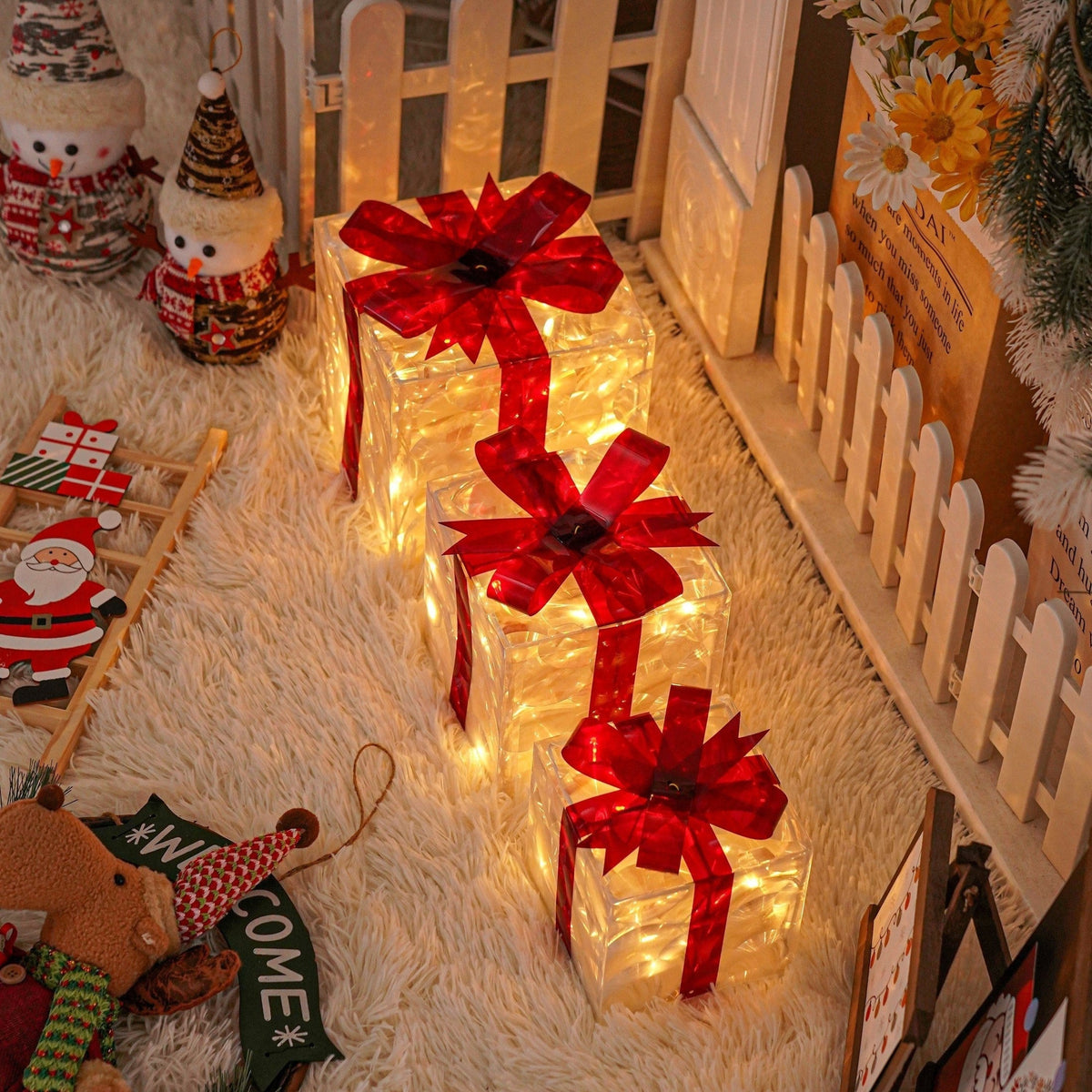 Illuminated Gift Boxes Warm LED Weather-Resistant Set of 3
