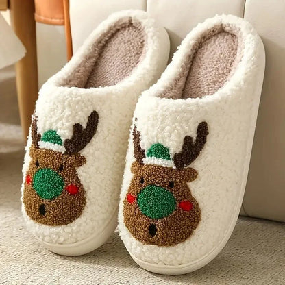 Indoor Slippers Plush-Lined Slip-Resistant Festive Print