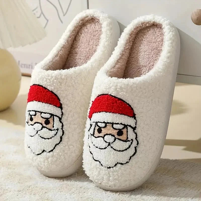 Indoor Slippers Plush-Lined Slip-Resistant Festive Print