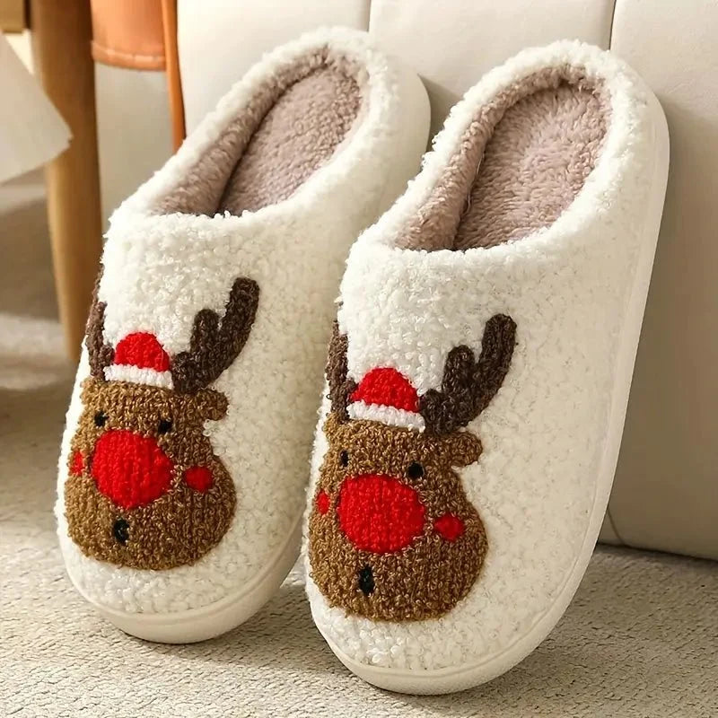 Indoor Slippers Plush-Lined Slip-Resistant Festive Print