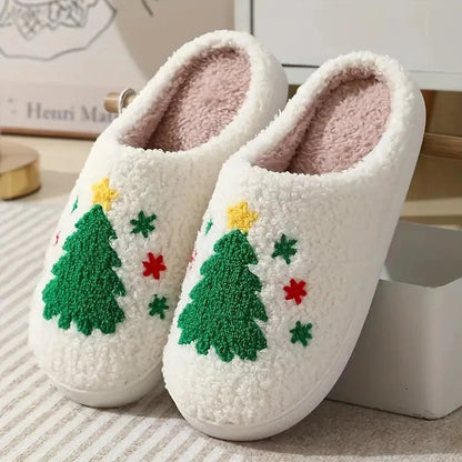 Indoor Slippers Plush-Lined Slip-Resistant Festive Print