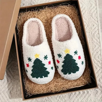 Indoor Slippers Plush-Lined Slip-Resistant Festive Print