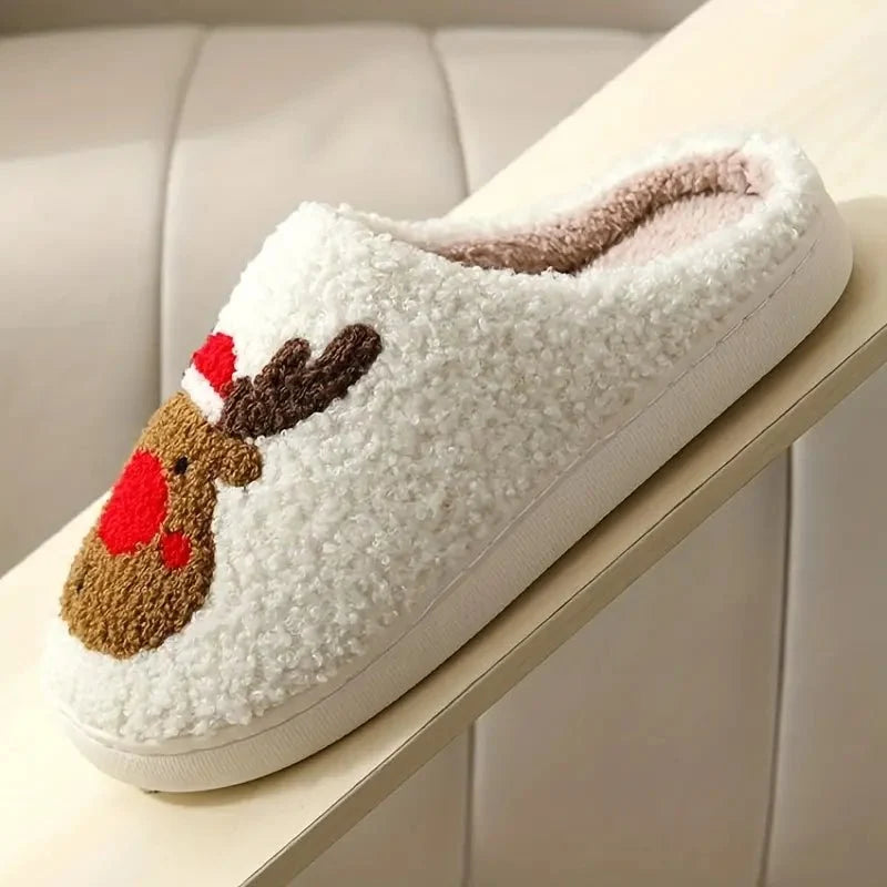 Indoor Slippers Plush-Lined Slip-Resistant Festive Print