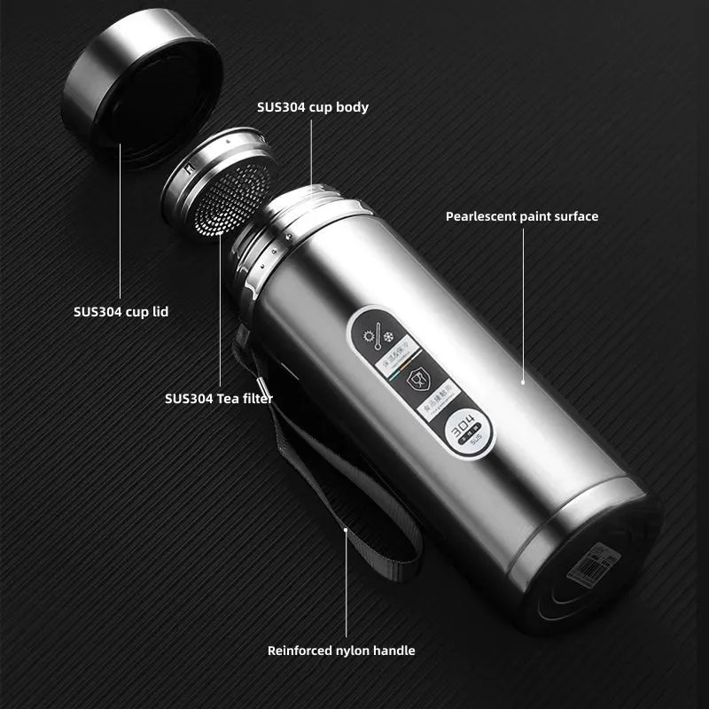 Insulated Bottle LED Temperature Display Leak-Proof Closure Ergonomic Handle