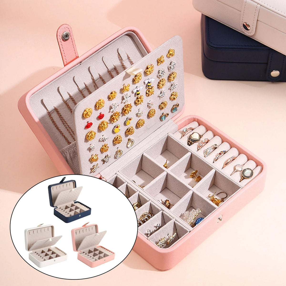 Jewelry Box Leather Flip-Top Multiple Compartments