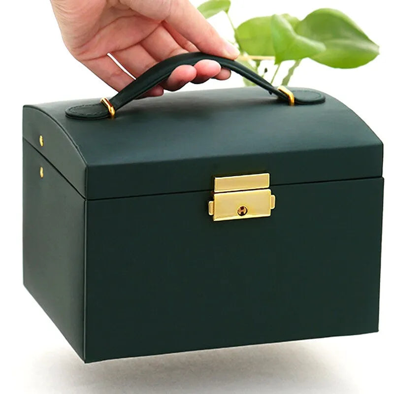 Jewelry Box Three-Layer Velvet-Lined Leather